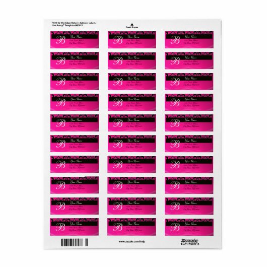 ZWART ROZE FUCHSIA DAMAST MONOGRAM ETIKET (Full Sheet)