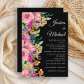 Zwart Roze Geel Waterverf Wildflowers Wedding Kaart