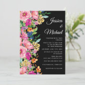 Zwart Roze Geel Waterverf Wildflowers Wedding Kaart (Staand voorkant)