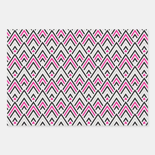 Zwart Roze Geometrie Pijl Diamant Inpakpapier Vel (Voorkant 2)