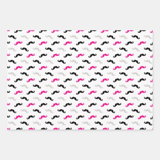 Zwart Roze Geometrie Polka Dots Mustache Inpakpapier Vel (Voorkant 3)