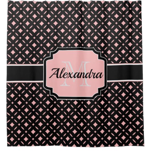 Zwart-roze geometrisch patroon douchegordijn (Voorkant)