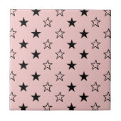 Zwart Roze Geometrisch Sterren Patroon Tegeltje (Voorkant)