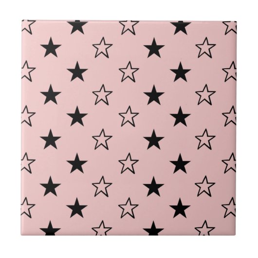 Zwart Roze Geometrisch Sterren Patroon Tegeltje (Voorkant)