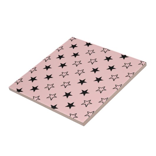 Zwart Roze Geometrisch Sterren Patroon Tegeltje (Zijkant)