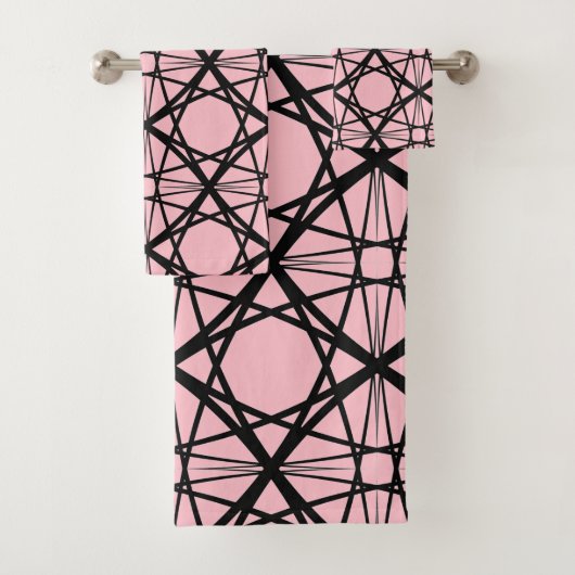 Zwart-roze geometrische kunst bad handdoek (Insitu)