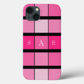 Zwart-roze geometrische monogram Case-Mate iPhone case (Achterkant)