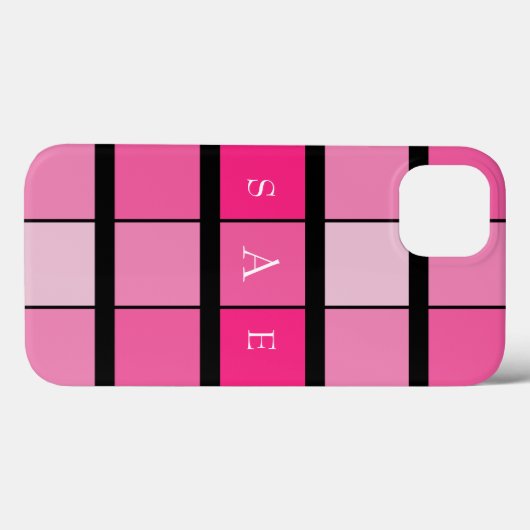 Zwart-roze geometrische monogram Case-Mate iPhone case (Achterkant (horizontaal))