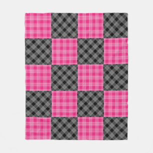Zwart-roze geplakt rugleuning fleece deken