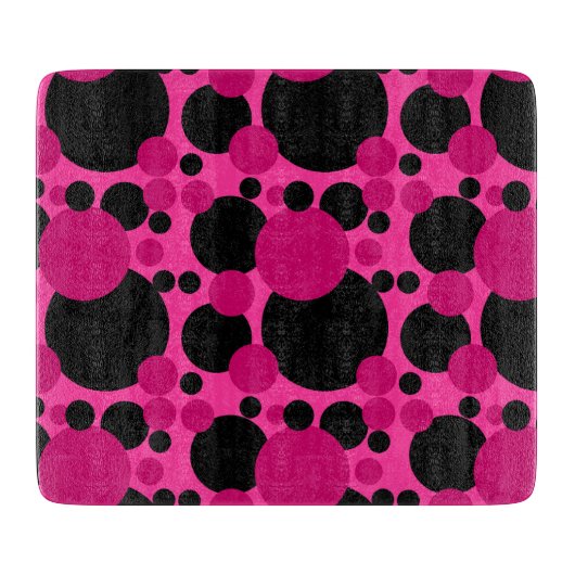 Zwart roze gestippelde cirkels glas snijplank (Voorkant)