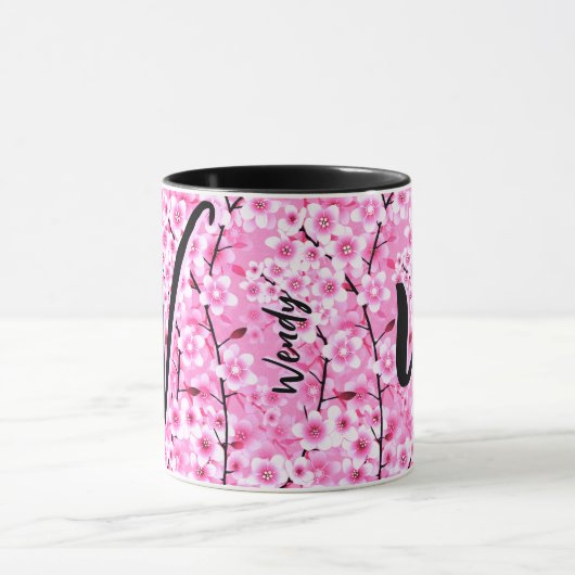 Zwart Roze Gift (Bloemnaam & Monogram)  Mok (Midden)