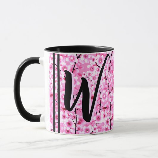 Zwart Roze Gift (Bloemnaam & Monogram)  Mok (Links)