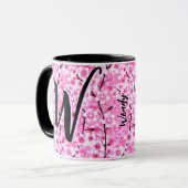 Zwart Roze Gift (Bloemnaam & Monogram)  Mok (Voorkant links)