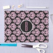 Zwart-roze Glam Damask Monogram Letter-Initiaal Tissuepapier (Craft)