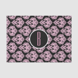 Zwart & Roze Glam Damast Monogram Letter Initiaal Tissuepapier