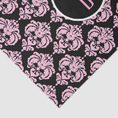 Zwart & Roze Glam Damast Monogram Letter Initiaal Tissuepapier (Detail)
