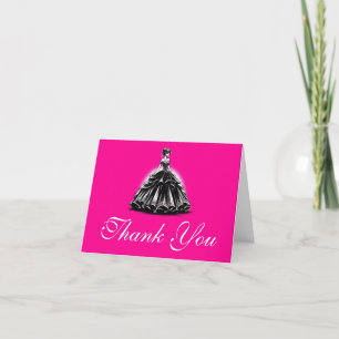 Zwart & Roze Glam Quinceañera Bedankkaart
