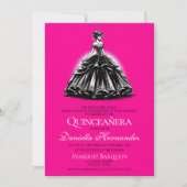 Zwart & Roze Glam Quinceañera Kaart (Voorkant)