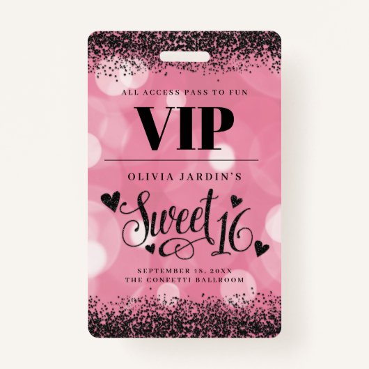 Zwart & Roze Glam Sweet 16 Badge (Voorkant)