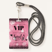 Zwart & Roze Glam Sweet 16 Badge (Voorkant met draagriem)