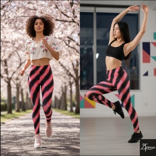 Zwart Roze Glitch Cyber Diagonale Ruit Leggings