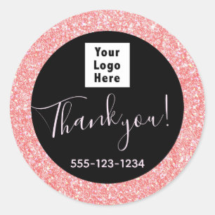 Zwart Roze Glitter Aangepaste Logo Ronde Sticker