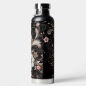 Zwart & Roze Glitter bloemen Waterfles (Rechts)