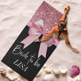 Zwart-roze glitter Bow - Aangepaste bridehanddoek Badhanddoek