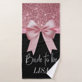 Zwart-roze glitter Bow - Aangepaste bridehanddoek Badhanddoek (Badhanddoek)
