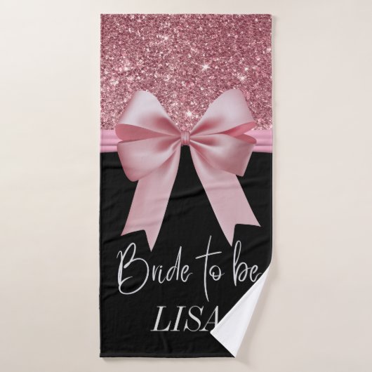 Zwart-roze glitter Bow - Aangepaste bridehanddoek Badhanddoek (Badhanddoek)