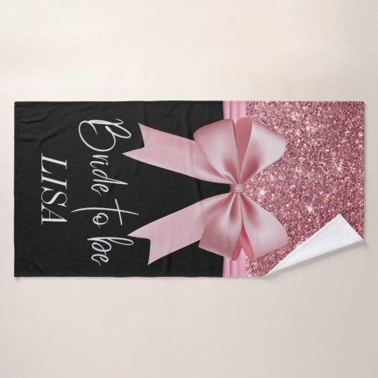 Zwart-roze glitter Bow - Aangepaste bridehanddoek Badhanddoek (Badhanddoek)