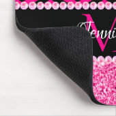 Zwart-roze Glitter Chevron Monogram Muismat (Hoek)