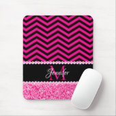 Zwart-roze Glitter Chevron Monogram Muismat (Met muis)
