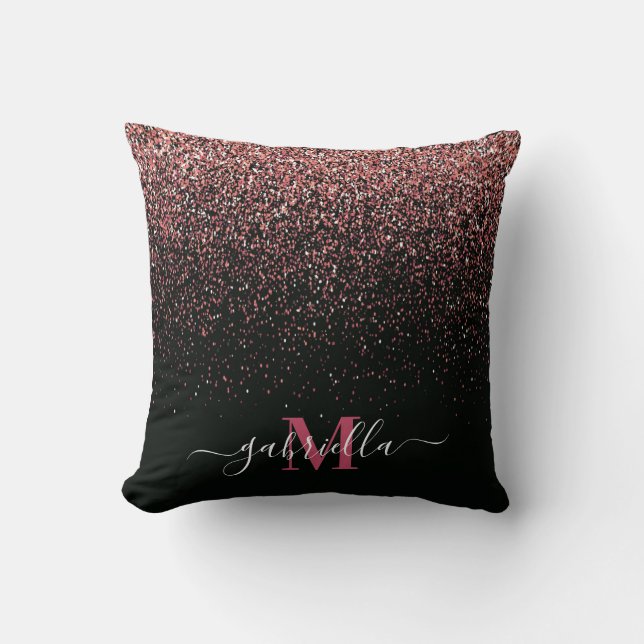 Zwart-roze Glitter Kussen (Voorkant)