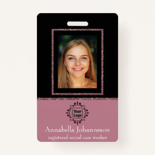 Zwart-roze Glitter Professional Foto-ID Badge