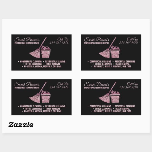 Zwart Roze Glitter Reinigingswas Rechthoekige Sticker (Vel)