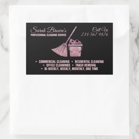 Zwart Roze Glitter Reinigingswas Rechthoekige Sticker (Tas)