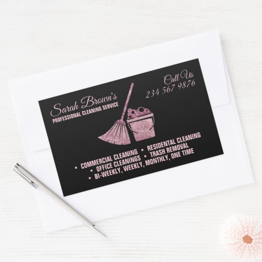 Zwart Roze Glitter Reinigingswas Rechthoekige Sticker (Envelop)