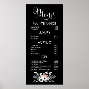 Zwart & Roze Glitter Salon Menu Muurposter Poster