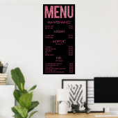 Zwart-roze Glitter Salon Menu Wall Poster (Thuiskantoor)