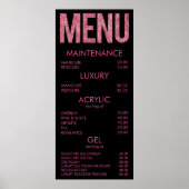 Zwart-roze Glitter Salon Menu Wall Poster (Voorkant)