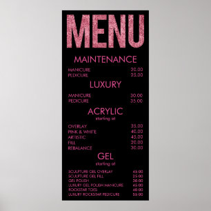 Zwart-roze Glitter Salon Menu Wall Poster