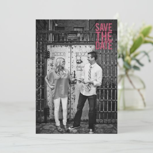 Zwart & Roze Glitter Save the Date Typografie Kaart (Staand voorkant)