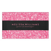 Zwart & Roze Glitter Textuur Naambadge (Voorkant)