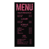 Zwart & Roze Glitter Typografie Salon Menu Kaarten (Voorkant)