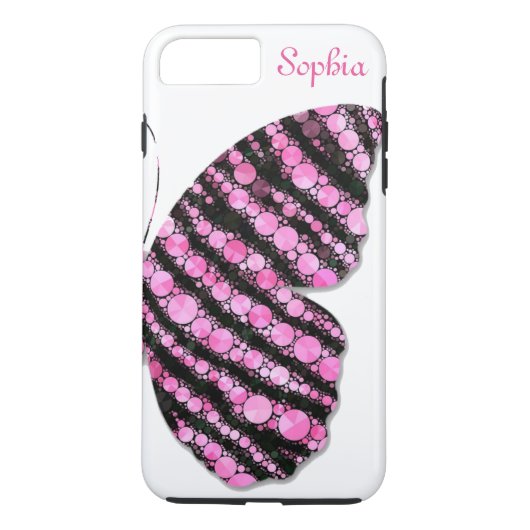 Zwart & Roze Glitter Vlinder Persoonlijk Case-Mate iPhone Case (Achterkant)