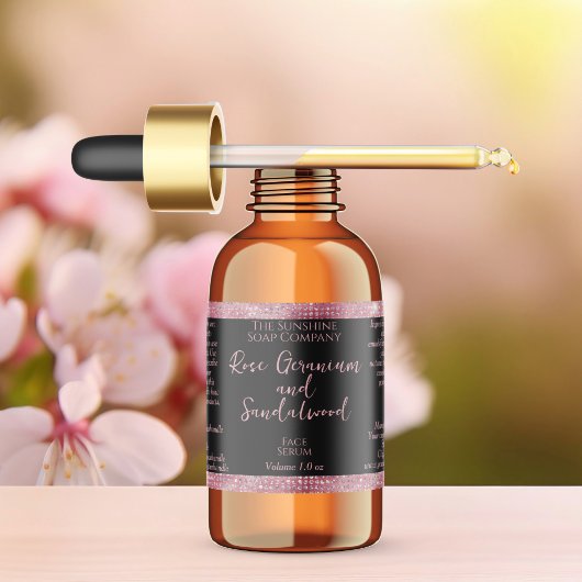 Zwart Roze Glitter Waterdichte Dropper Flesetiket Labels