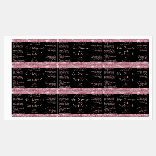 Zwart Roze Glitter Waterdichte Dropper Flesetiket Labels (Vel)