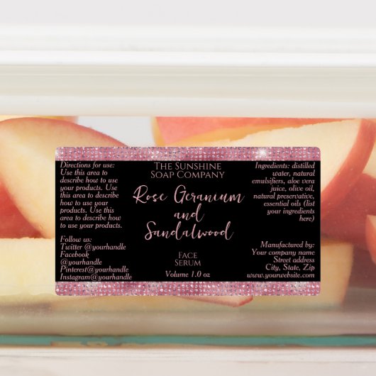 Zwart Roze Glitter Waterdichte Dropper Flesetiket Labels (Aangebracht)