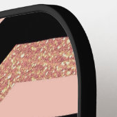Zwart Roze Glitter Zigzag Patroon Modern Monogram Pickleball Paddle (Links Detail)